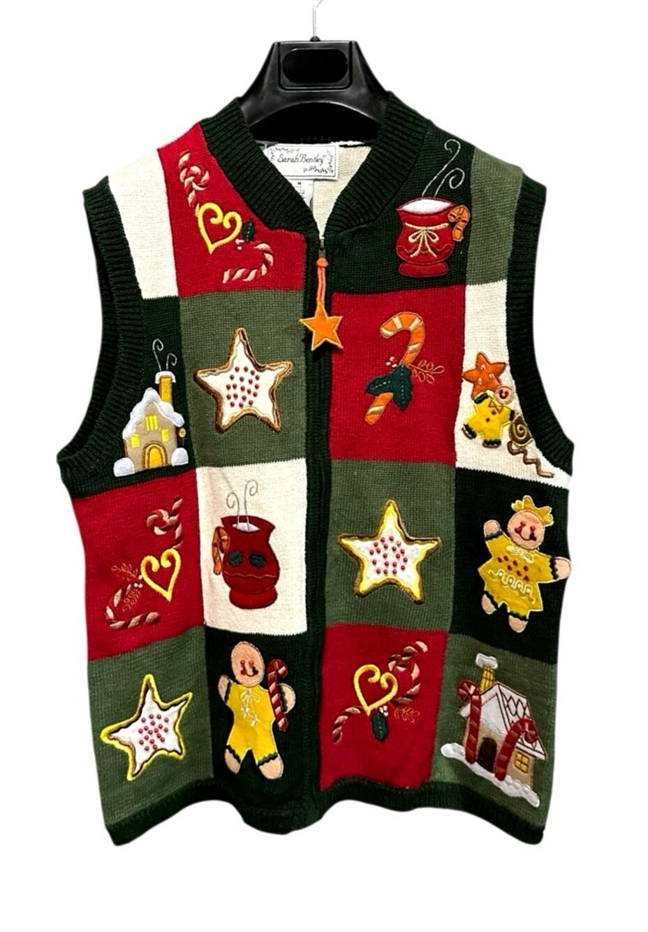 Sarah Bentley Christmas Sweater vest cookie patchwork size M